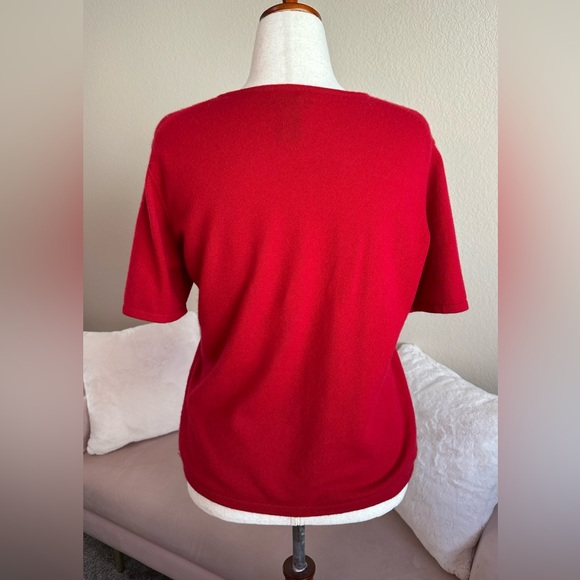 Lands End Sweater 100% Cashmere Vibrant Red Short Sleeve Womens M Preppy Classic - Picture 4 of 8